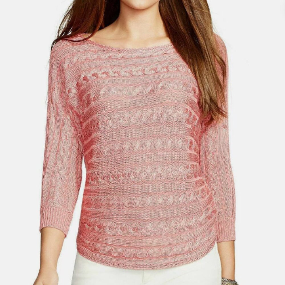 Lauren Ralph Lauren size S sweater blush pink with a metallic sheen cable knit